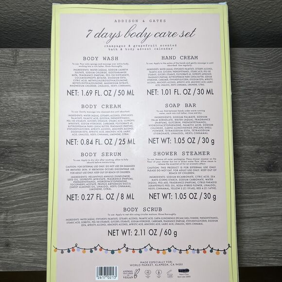 Addison & Gates Body Care Gift Sampler Set 7 Days Champaign Grapefruit NEW - Picture 5 of 10